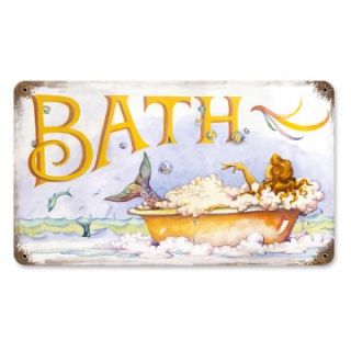 Mermaid Bath Vintage Metal Sign   14W x 8H in.   Wall Sculptures and Panels