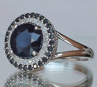 T836AC Women's 3.25 Ctw Sapphire & Diamonds Solid 925ss S#7 Fs One Sterling Silver Ring 