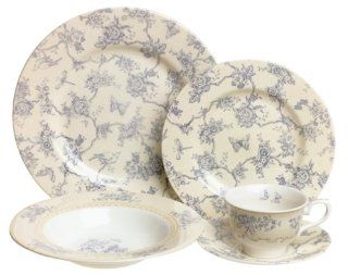 Queen's China Toile de Jouy Blue 20 Piece Dinnerware Set, Service for 4 Kitchen & Dining