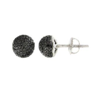 Black Diamond Round Ball Men's Stud Earrings 10 KT White Gold Jewelry