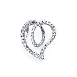 14k White Gold Unique Loop Diamond Heart Pendant 1/4 ct (G H Color, I1 Clarity) Jewelry