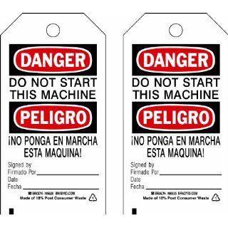 Brady 86406 5 3/4" Height x 3" Width, Heavy Duty Polyester (B 837), Black/Red on White Accident Prevention Tags (10 Tags) Industrial Lockout Tagout Tags