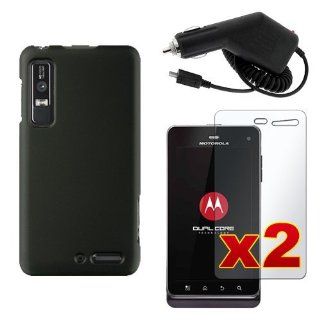Motorola Droid 3 XT862 / MileStone 3 XT883   Black Rubberized Hard Plastic Skin Case Cover + Car Charger + 2 Clear Screen Protectors [AccessoryOne Brand] Cell Phones & Accessories