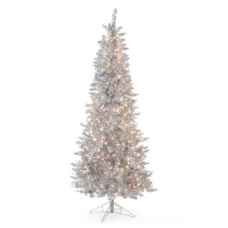 Silver Tiffany Tinsel Pre Lit Christmas Tree   Christmas Trees