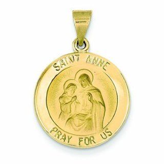 14K Gold Polished and Satin St. Anne Medal Pendant Jewelry