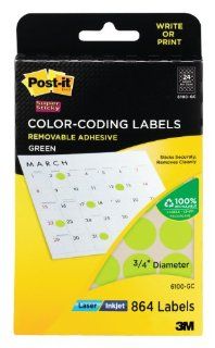 Post it Color Coding Labels, Laser/Inkjet, Neon Green, 3/4 Inch, 36 Sheets per Pack, 864 Labels Per Pk (6100 GC) 