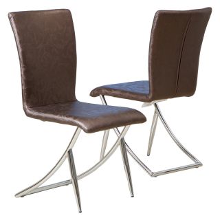 MacKenzie Brown Leather Modern Chairs   Set of 2   Dining Chairs