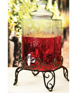 Circleware Tuscany Fruit Pattern Glass Beverage Dispenser with Metal Stand   Beverage Dispensers