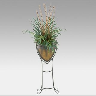 Kentia Palm and Bamboo Cane in Metal Shield Planter with Stand   Silk Plants