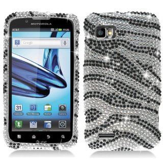 Hard Plastic Snap on Cover Fits Motorola MB865 Atrix 2 Black and White Zebra Full Diamond AT&T Cell Phones & Accessories