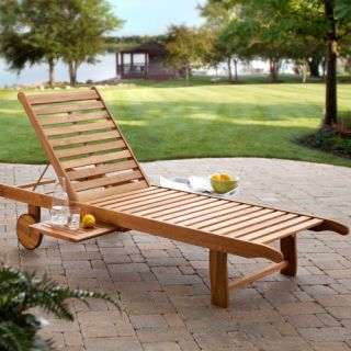 Bellora Acacia Chaise Lounger with Pullout Table   Outdoor Chaise Lounges