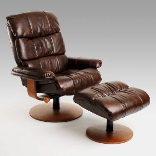 Mac Motion   7946 Series Leather Recliner and Ottoman   Brick/Walnut   Leather Club Chairs