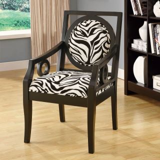 Monarch Cappuccino Solid Wood Accent Chair with Zebra Fabric   Accent Chairs