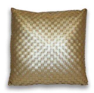 Thro by Marlo Lorenz 4186 Carol Faux Leather Basketweave 18 by 18 Inch Pillow, Gold   Throw Pillow Covers