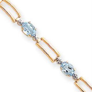 14k Gold Completed Open Link Diamond/Blue Topaz Bracelet Jewelry