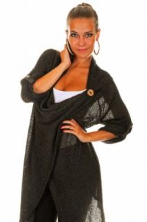 Ladies Sexy Shiny Crochet Knit Poncho Thin Wrap Cardigan Coat MADE IN ITALY 871 (One size US 8/10/12 EU 38/42, Anthracite Grey)