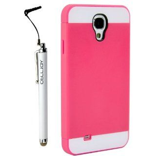 Celljoy Hybrid TPU 2pc Layered Hard Case Rubber Bumper & Smoothglide Capacitive Stylus Touch Pen White for Samsung Galaxy S4 SIV (At&t / Verizon / Us Cellular / Sprint / T mobile / Unlocked) [Celljoy Retail Packaging] (Hot Pink / Fuschia / White) 