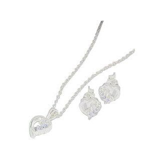 Gems Couture Sterling Silver CZ Heart Earring/Pendant Set 