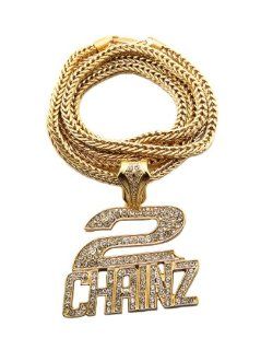 New Iced Out Gold Rhinestone 2 Chainz Pendant w/4mm 36" Franco Chain Necklace MP873GFC Jewelry