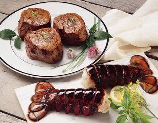 Super Trimmed Filet Mignon with Bacon and Lobster Tails 6 8oz  Beef Steaks  Grocery & Gourmet Food