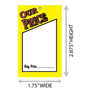 Yellow/Red (1.75" X 2.875") "Our Price/ Reg. Price" Sign Merchandise Tag (Unstrung). Case of 1, 000 Tags.  Blank Labeling Tags 