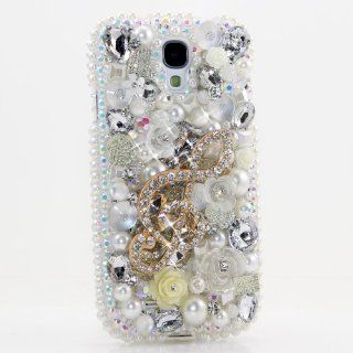 3D Luxury Swarovski Crystal Sparkle Diamond Bling Clear Pearls Music Flowers Design Case Cover for Samsung Galaxy S4 S 4 IV i9500 fits Verizon, AT&T, T mobile, Sprint and other Carriers (Handcrafted by BlingAngels) Cell Phones & Accessories