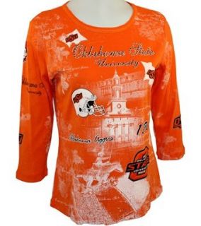 P Michael Collegiate Womens Top, School Colors, Name in Rhinestones   Oklahoma State (X Large) Fashion T Shirts