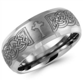 8mm Braid Pattern Laser Engraved Celtic Design with Cross Tungsten Wedding Band Ring for Men   Size 11.5 Jewelers Mart Jewelry