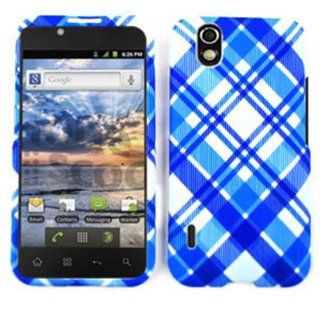 For LG Marquee LS855 Case Cover   White and Blue Plaid Rubberized TE336 Cell Phones & Accessories