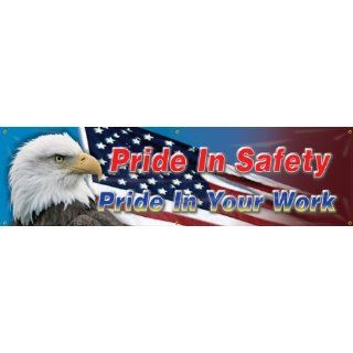 Accuform Signs MBR880 Reinforced Vinyl Motivational Safety Banner "Pride In Safety Pride In Your Work" with Metal Grommets and Eagle Graphic, 28" Width x 8' Length Industrial Warning Signs