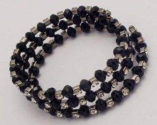 Black Faceted Bead & Crystal Twist Bracelet on Silver  Prom / Bridesmaid Jewelry Jewelry