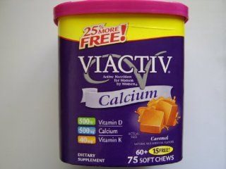 Viactiv Calcium 500 mg, Vitamin D 500 IU, and Vitamin K 40 mcg 75 Soft Chews   Caramel Flavor (Pack of 1) Health & Personal Care