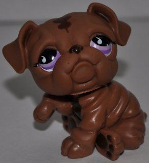 Bulldog #881 (Dark Brown, Purple/Pink Eyes)   Littlest Pet Shop (Retired) Collector Toy   LPS Collectible Replacement Single Figure   Loose (OOP Out of Package & Print) 