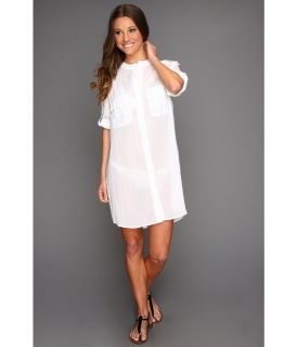 Echo Design Cotton Crinkle Shirt Dress Coverup Womens Swimwear (White)