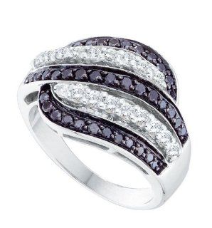 14K White Gold 1.00CT Black & White Round Cut Diamond Swirl Band Rings Jewelry
