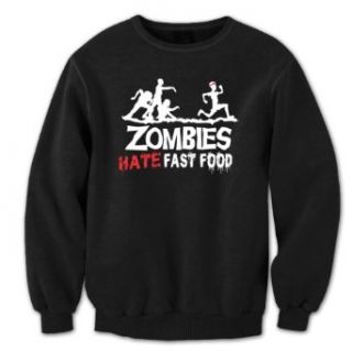 Zombies Hate Fast Food Funny Nerdy Running Mens Sweatshirt Black Small Clothing