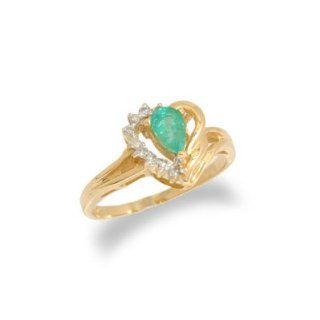 14K Gold Emerald and Diamond Heart Shaped Ring Size 7 Enchanted Jewelry Jewelry