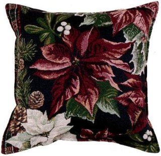 Poinsettia N' Plaid Holiday Christmas Decorative Throw Pillow 17" x 17"  
