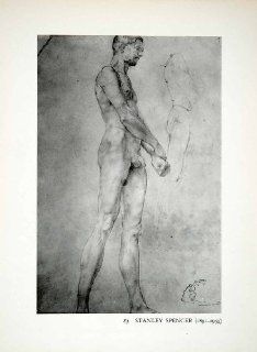 1965 Print Stanley Spencer Modern Art Nude Man Male Form Naked Pencil Drawing   Original Halftone Print  