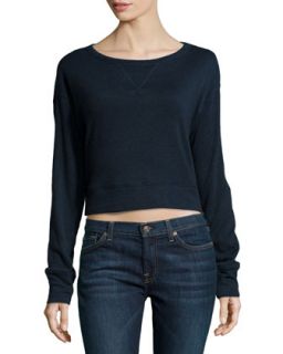 Lovanni Open Back Cropped Sweatshirt, Navy Melange