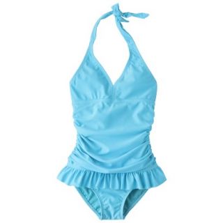 Girls 1 Piece Skirted Swimsuit   Turquoise XS