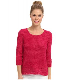 Jones New York 3/4 Sleeve Novelty Stitch Pullover Womens Long Sleeve Pullover (Pink)