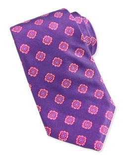 Small Floral Neat Pattern Silk Tie, Purple