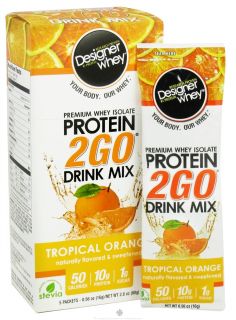 Designer Protein   Designer Whey Protein 2 Go Drink Mix Tropical Orange   5 x .56 oz(16g) Packets