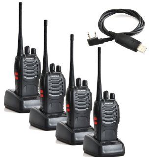 Baofeng BF 888S UHF 400 470MHz 16CH CTCSS/DCS With Earpiece Hand Held Mobile Amateur Radio Walkie Talkie 2 Way Radio Long Range Black 4 Pack and USB Programming Cable  Frs Two Way Radios 