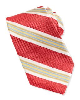 Cosmopolitan Stripe Textured Silk Tie, Coral