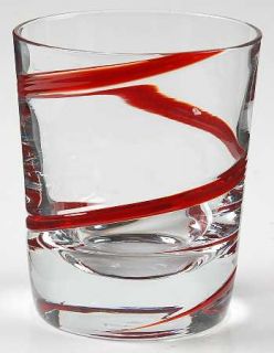 Pier 1 Swirline Red Double Old Fashioned   Red Spiral Line On Clear Bowl