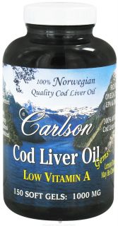 Carlson Labs   Norwegian Cod Liver Oil Gems Low Vitamin A 1000 mg.   150 Softgels