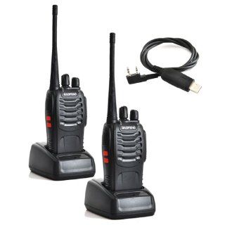 Baofeng BF 888S UHF 400 470MHz 16CH CTCSS/DCS With Earpiece Hand Held Mobile Amateur Radio Walkie Talkie 2 Way Radio Long Range Black 2 Pack and USB Programming Cable  Frs Two Way Radios 