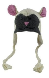DeLux Lamb Face White Wool Pilot Animal Cap/Hat with Ear Flaps and Poms